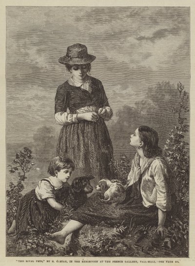 The Rival Pets, in the Exhibition at the French Gallery, Pall-Mall (engraving) by Edmond Castan